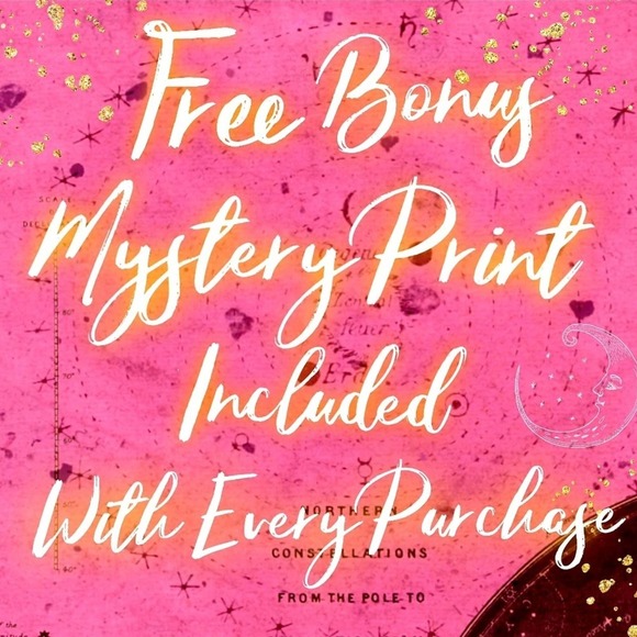 Retro Pink Sun Moon Stars Celestial Art Print 8.5x11 - Picture 3 of 5